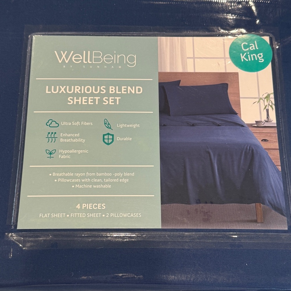 🆕WellBeing Navy Peony Bamboo Blend Cal King Sheet Set – Ultra Soft & Breathable